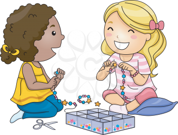 Illustration of Little Girls Making Accessories With Colorful Beads