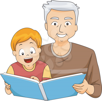 Illustration of a Grandfather Reading to His Grandson