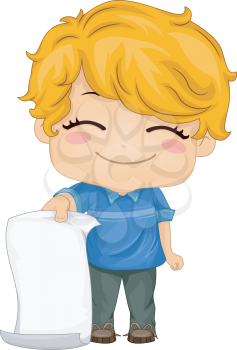 Illustration of a Boy Holding a Piece of Long Blank Paper
