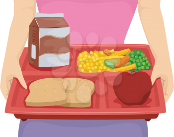 Cropped Illustration of a Person Carrying a Food Tray Composed of a Balanced Meal