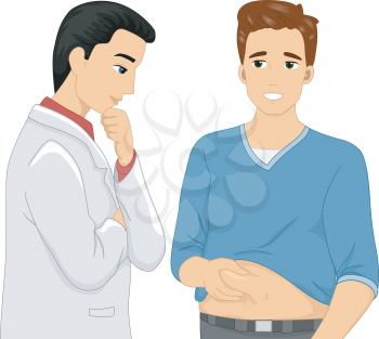 Illustration of a Man Showing His Flabby Belly to His Cosmetic Surgeon