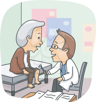 Illustration of a Doctor Checking the Knees of a Senior Citizen