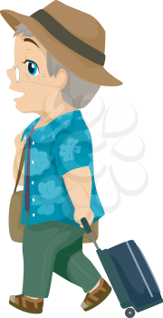Illustration of a Male Senior Citizen Dragging a Suitcase