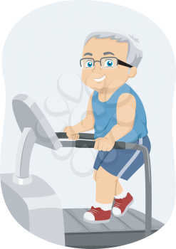 Illustration of a Senior Citizen Running on a Treadmill
