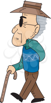 Illustration of a Senior Citizen Walking with the Help of a Cane