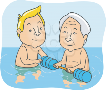 Illustration of a Senior Citizen Undergoing Water Therapy