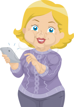 Illustration of a Female Senior Citizen Holding a Smartphone