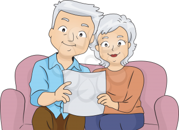 Illustration of a Senior Couple Reading Their Retirement Plan Together