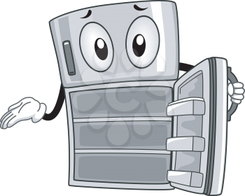 Mascot Illustration of an Empty Refrigerator Showing its Insides