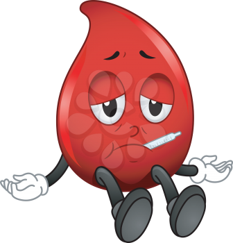 Mascot Illustration of a Red Blood Cell with a Thermometer Stuck on Its Mouth