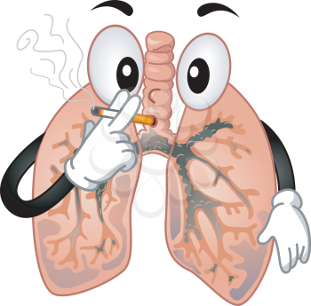Mascot Illustration of the Lungs Smoking a Cigarette