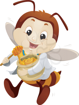 Mascot Illustration of a Happy Bee Dressed as a Doctor Carrying a Pot of Honey