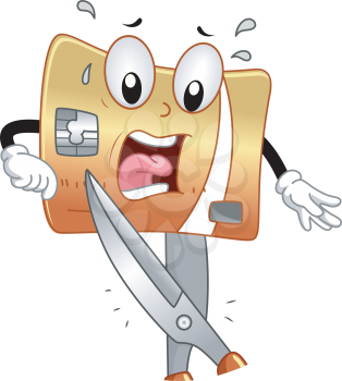 Mascot Illustration of a Terrified Credit Card About to be Cut