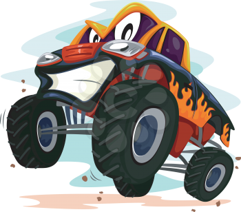 Mascot Illustration of a Monster Truck Revving Furiously