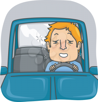 Illustration of a Man Driving a Car While Drunk