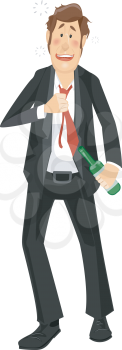 Illustration of a Heavily Drunk Man in a Suit Walking Unsteadily