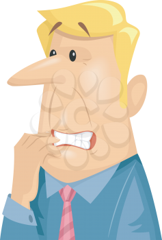 Illustration of a Terribly Anxious Man Chewing on His Fingernails