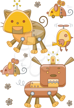 Illustration of Robotic Animals with a Steampunk Design
