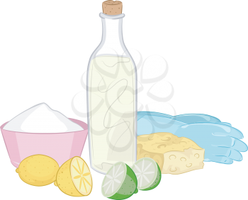 Illustration of a Group of Common Natural Cleaning Ingredients