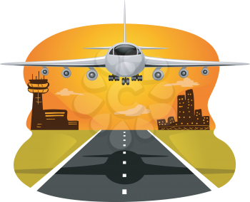 Illustration of a Commercial Airplane Preparing to Land