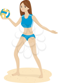 Illustration of a Teen Girl in the Beach holding a Volleyball