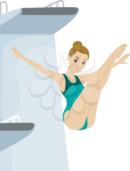 Illustration of a Teen Girl in her Swimsuit Diving