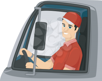 Illustration of a Man Driving a Delivery Truck