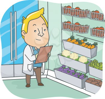 Illustration of a Sanitation Inspector Examining the Products at a Supermarket