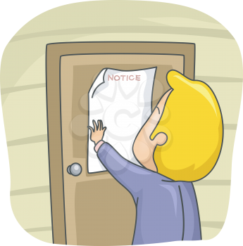 Illustration of a Man Posting a Notice on the Door of His House