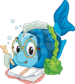 Illustration of a Geeky Fish Eagerly Reading a Book