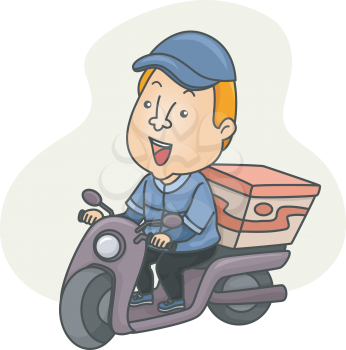 Illustration of a Delivery Man Driving a Scooter