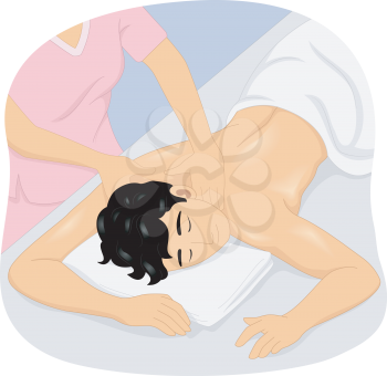 Illustration of a Man Having an Oil Massage at a Spa