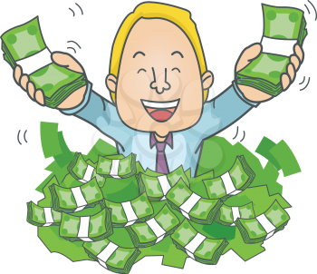 Illustration of a Businessman Drowning in a Pile of Money