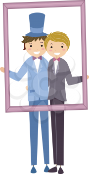 Stickman Illustration of a Gay Couple Holding a Wedding Frame