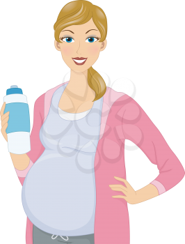 Illustration of a Pregnant Girl holding water bottle