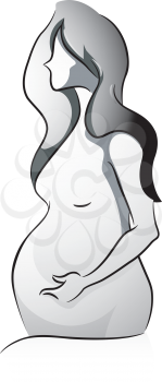 Illustration of a Pregnant Girl holding her Belly in greyscale