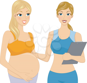 Illustration of a Pregnant Girl with her Gym Coach