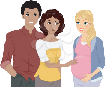 Illustration of a Couple Happy to see a Pregnant Girl