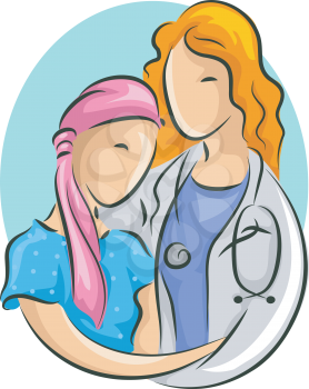 Illustration of a Girl Doctor with her Patient with Cancer