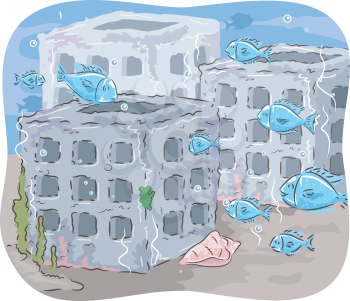 Illustration of Fishes Swimming in and out of Artificial Reefs