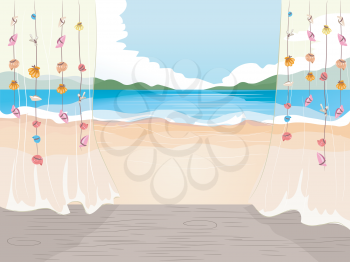 Illustration of the Beach Viewed from a Cottage