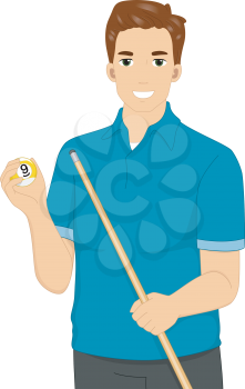 Illustration of a Man Holding a Cue Stick and a Billiard Ball
