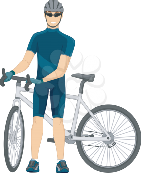 Illustration of a Cyclist Standing Beside His Bike