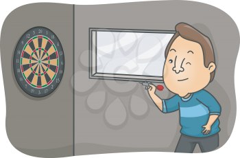 Illustration of a Bar Patron Trying to Hit the Dartboard
