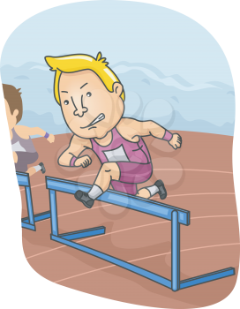 Illustration of a Hurdler Jumping Over a Hurdle