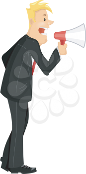 Illustration of a Businessman Using a Megaphone to Give Out Commands