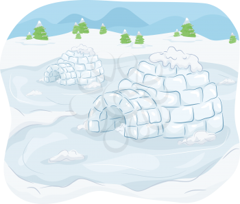 Illustration of Igloos Situated in the Middle of an Isolated Community
