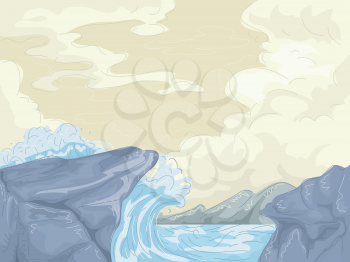 Illustration of Giant Waves Crashing Against the Shore
