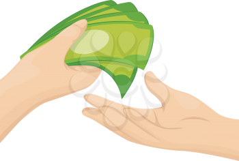 Illustration of a Person Handing a Handful of Cash to Another