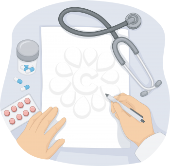 Illustration of a Doctor Writing Notes on a Prescription Pad